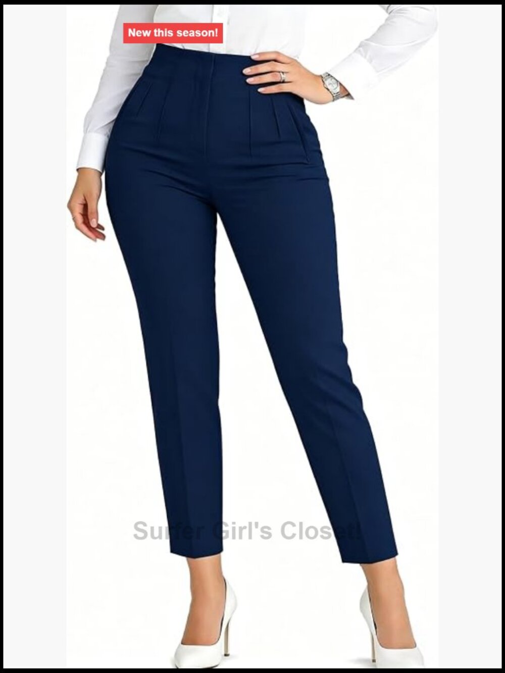 Women's High Waisted Stretchy Dress Pants Pleated Straight Leg Work Trousers